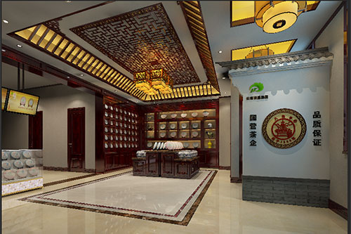 汉南古朴典雅的中式茶叶店大堂设计效果图