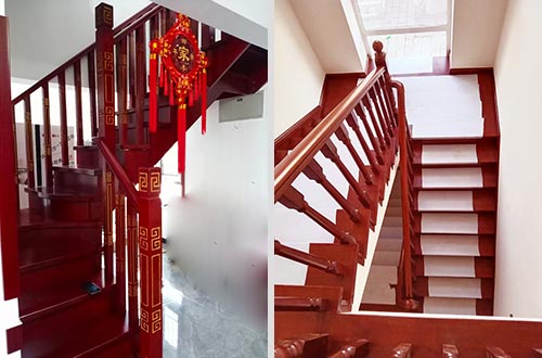 汉南自建别墅中式实木楼梯全屋定制设计效果图